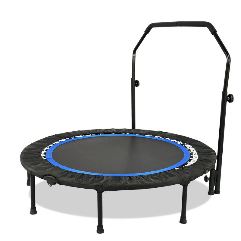 Oppsbuy 4ft Foldable Trampoline Fitness Mini Trampolines with Adjustable Foam Handle Cardio Exercise Indoor Outdoor