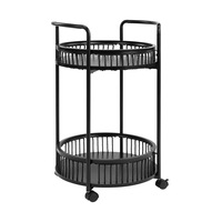 Avayah Round Trolley Caddy Mobile Cart with shelf Black Woodgrain