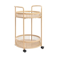 Avayah Round Trolley Caddy Mobile Cart with shelf Oak Woodgrain