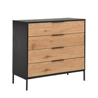 Bella Chest 4 drawers Tallboy Storage Dresser Cabinet woodgrain and black