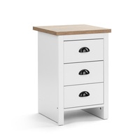 Hampton Bedside Table 3 Drawer Side Table Nightstand 3 drawers white and woodgrain