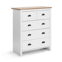 Hampton Chest 5 Drawers Tallboy Storage Dresser Storage Cabinet white and woodgrain