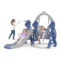 4 in 1 Toddler Slide and Swing Set Basketball Hoop Safety High Handrail Age 0-6 Indoor Outdoor Backyard Blue Dinosaur