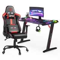 Gaming Chair Desk Set Racing Workstation and 3D Armrest Black + Red Chair