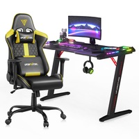 Gaming Chair Desk Set Racing Workstation and 3D Armrest Black + Yellow Chair