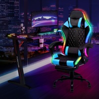 Gaming Chair Desk Set Racing Workstation and Gaming Chair 12 RGB LED Massage Ergonomic Executive Office Chair with Footrest Black & Blue