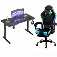 Gaming Chair Desk Set Racing Workstation and Gaming Chair 12 RGB LED Massage Racing Recliner with Footrest Black
