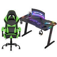 Gaming Chair Desk Set Racing Workstation and Gaming Chair with Footrest Black+Green
