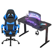 Gaming Chair Desk Set Racing Workstation and Gaming Chair with Footrest Blue
