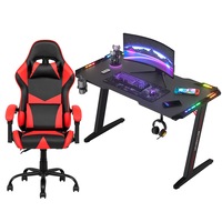 Gaming Chair Desk Set Racing Workstation and Gaming Chair with Footrest Red+Black