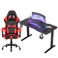 Gaming Chair Desk Set Racing Workstation and Gaming Chair with Footrest Red+Black