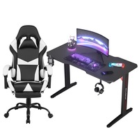 Gaming Chair Desk Set Racing Workstation and Gaming Chair with Footrest White