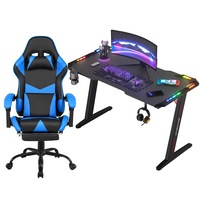 Gaming Chair Desk Set Racing Workstation and Gaming Chair with Footrest Blue