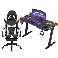 Gaming Chair Desk Set Racing Workstation and Gaming Chair with Footrest White