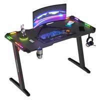 Ufurniture Gaming Desk 6 Color RBG LED Lights Carbon Fibre Racing Workstation with Cup Holder Headphone Holder 120*60*75cm