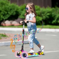 Kids Scooter 3 Wheel 4 Adjustable Height Foldable with LED Light Flashing & Music for Ages 3-12 Graffiti
