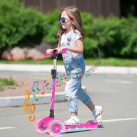 Kids Scooter 3 Wheel 4 Adjustable Height Foldable with LED Light Flashing & Music for Ages 3-12 Pink