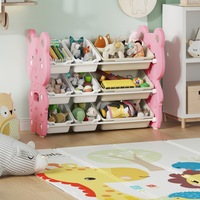 Kids Toy Storage Organizer with 9 Plastic Bins Children Bookshelf Pink