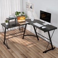 L-Shape Computer Desk Student Study Metal Corner Table Shelf Home Office Black