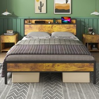 Ufurniture Double Bed Frame Metal Storage Headboard Shelf with Charging Station and USB Ports