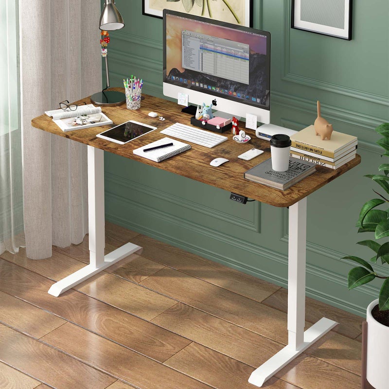 Ufurniture Electric Standing Desk Height Adjustable Motorised Sit Stand Desk 120cm Splice Board Home Office Workstation Walnut Table Top+ White Frame