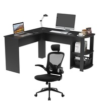 Ufurniture L Shaped Corner Computer Desk and Executive Office Mesh Chair Set(Black+Black)
