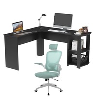 Ufurniture L Shaped Corner Computer Desk and Executive Office Mesh Chair Set(Black+Blue)