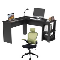 Ufurniture L Shaped Corner Computer Desk and Executive Office Mesh Chair Set(Black+Green)