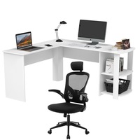 Ufurniture L Shaped Corner Computer Desk and Executive Office Mesh Chair Set(White+Black)