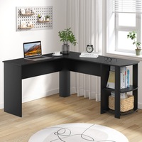Ufurniture Corner Computer Desk with Storage Shelves L Shaped Study Table Home Office Workstation Black