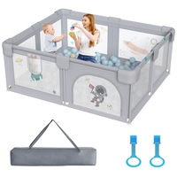 Ufurniture Portable Baby Playpen 185cm*205cm Extra-Large Breathable Mesh Baby Fence Child Play Yard Light Grey