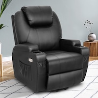 Ufurniture Recliner Chair Electric Heated Lift Chairs Vibration Massage with USB and Cup Holders 45-140 Degree tilt Brown Black