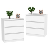 Ufurniture Set of 2 Bedside Table 3 Drawers Nightstand Storage Cabinet Side Table for Bedroom Living Room White