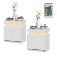 Ufurniture Set of 2 BedSide Table LED RGB 2 Drawers Nightstand With Lift Up Storage Cabinet White