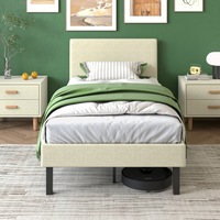 Ufurniture Single Bed Frame Fabric Upholstered Platform Mattress Base With Headboard Beige