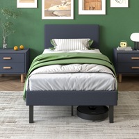 Ufurniture Single Bed Frame Fabric Upholstered Platform Mattress Base With Headboard Grey