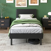 Ufurniture Single Bed Frame Leather Upholstered Platform Mattress Base With Headboard Black