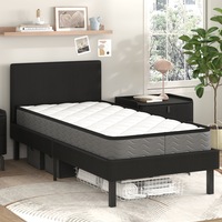 Ufurniture Single Bed Frame Leather Upholstered Platform Mattress Base With Headboard & Mattress Set-Black