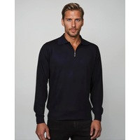Ansett Navy Blue Half Zip Fine Merino Wool Jumper