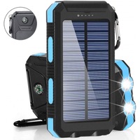 Solar Charger Solar Power Bank 20000mAh Waterproof Portable External Backup Outdoor Cell Phone Battery Charger with Dual LED Flashlights Solar Panel Compatible with All Smartphone (Black & Blue)
