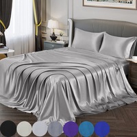 4Pcs 2000TC Silk Satin Sheet Set Flat Fitted Sheet&Pillowcase Single Double Queen King