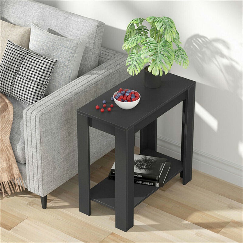 2 Tier End Table Narrow Couch Bedside Tables Nightstand for Living Room Bedroom