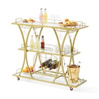3 Tiers Gold Metal Bar Serving Cart