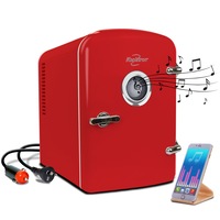 Koolatron 4L Red Retro Mini Fridge Bluetooth Speaker Portable Refrigerator Personal Cooler