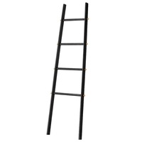 Furb 4-Tier Rubber Wood Freestanding Rack Towel Ladder Blanket Ladder Living Room Bathroom Black