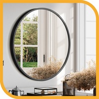 Furb Round Wall Mirror 80cm Black Circle Vanity Mirror Metal Frame