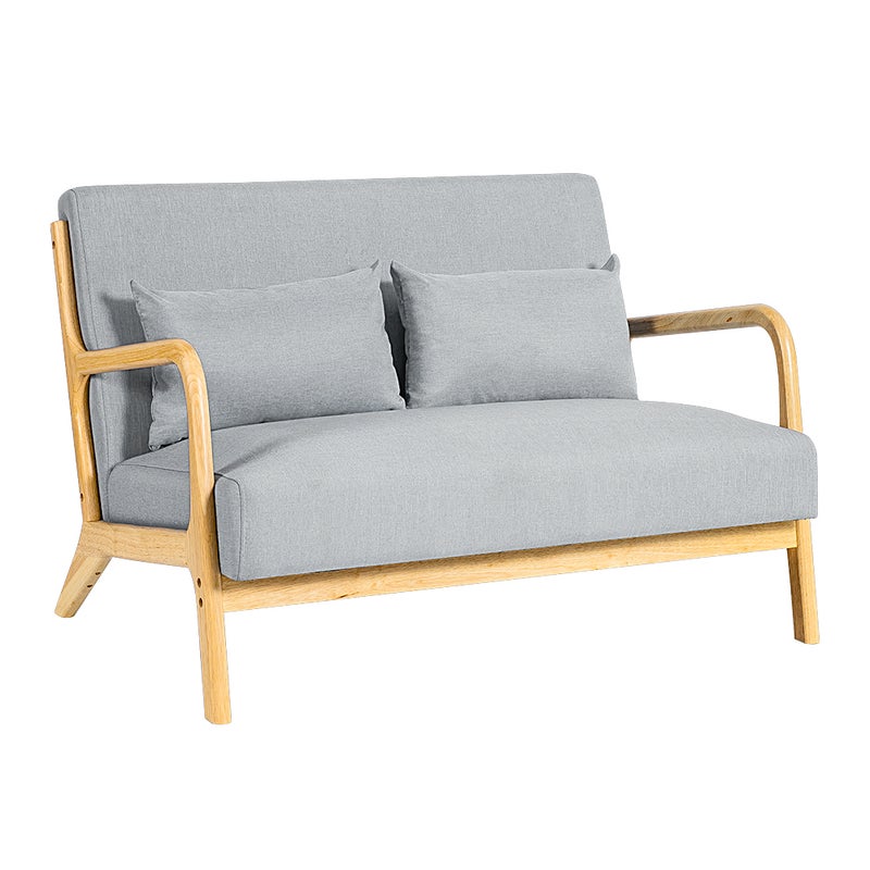 Furb Armchair Lounge Chair 2 Seater Accent Armchairs Wood Sofa Couch with Foam Seat Bedroom Grey