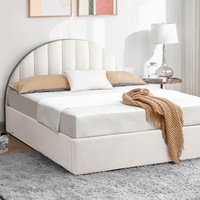 Furb Bed Frame Double Gas Lift With Storage Boucle Fabric Pine Wood Bed Base Mattress, White