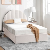 Furb Bed Frame King Single Gas Lift With Storage Boucle Fabric Pine Wood Bed Base Mattress, White