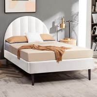 Furb Bed Frame King Single Upholstered Platform Boucle Fabric Wooden Bed Base Mattress Bedroom